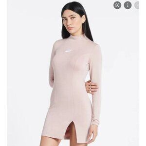 Nike Long Sleeve Mock Neck Bodycon Dress Pink Women Size Small New